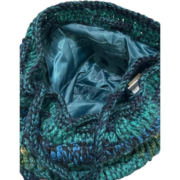 Mudd Y2K Crochet Glitter Aqua Crossbody Pullstring Purse - Picture 5 of 5